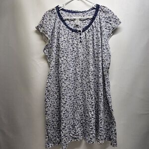 Liz & Co Woman Blue Floral Lace Neck Sleep Dress 1X Lounge Nightgown